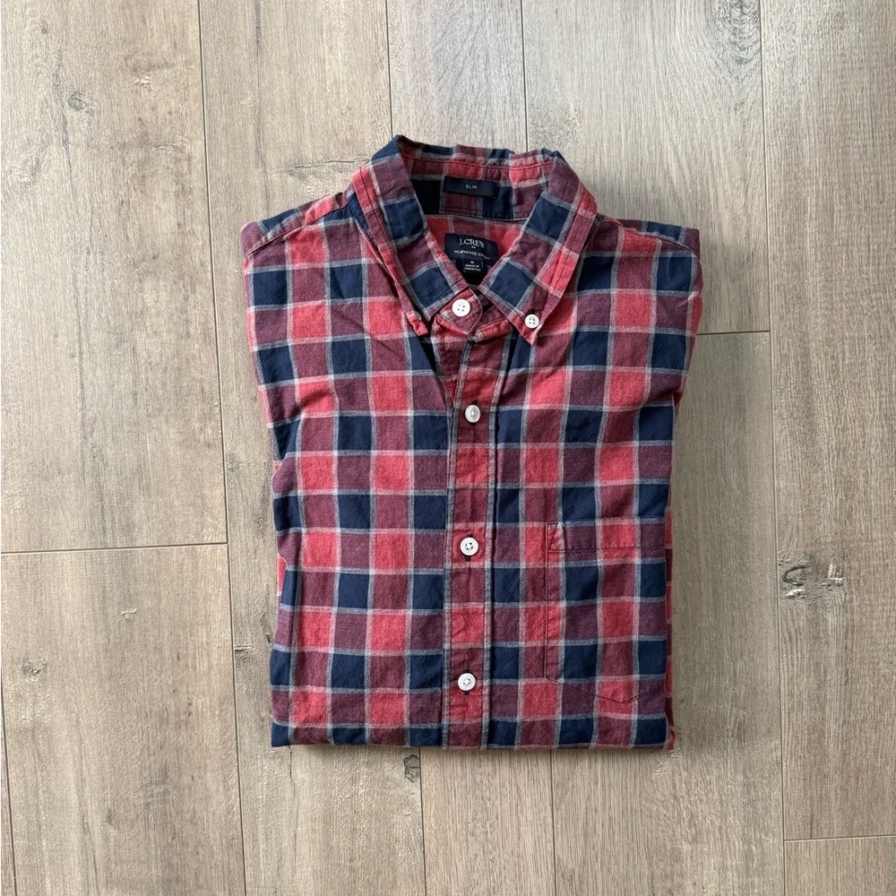 J. Crew Red and Navy Checkered Shirt